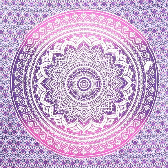 Oussum Pink Cotton Boho Hippie Twin Tapestry Wall Hanging for Home Decor - Picture 3 of 4